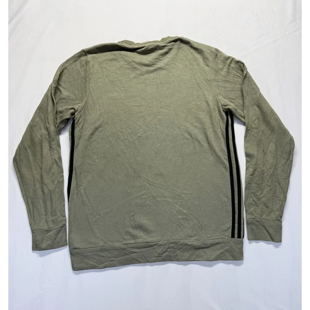 Adidas Sweatshirt Mens Medium Olive Green Fleece Lined 3 Stripes Logo Ribbed